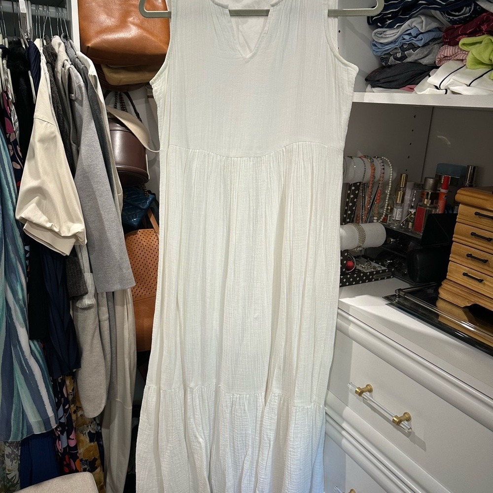 White linen midi dress
